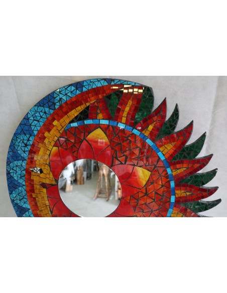 Specchio Sole Luna diametro cm 60 realizzato a mosaico di vetro multicolor