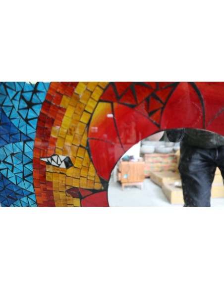 Specchio Sole Luna diametro cm 60 realizzato a mosaico di vetro multicolor