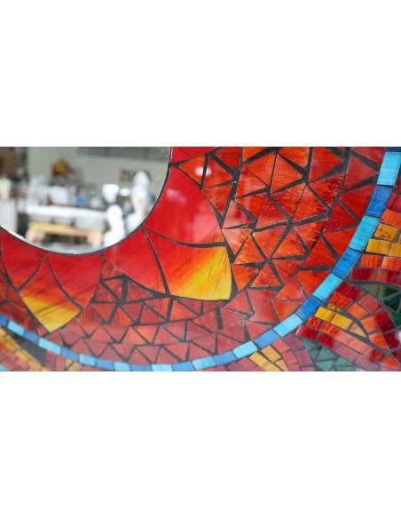 Specchio Sole Luna diametro cm 60 realizzato a mosaico di vetro multicolor
