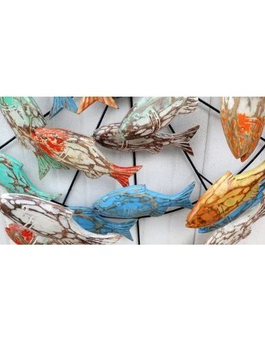 Pannello marino in metallo con pesci in legno...