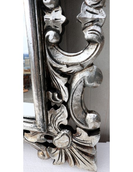 Specchio barocco in legno intarsiato cm 100x70 argento anticato mod. Hollywood