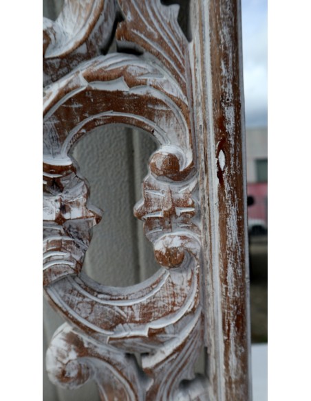 Specchio barocco in legno intarsiato cm 100x70 bianco decapato anticato mod. Hollywood