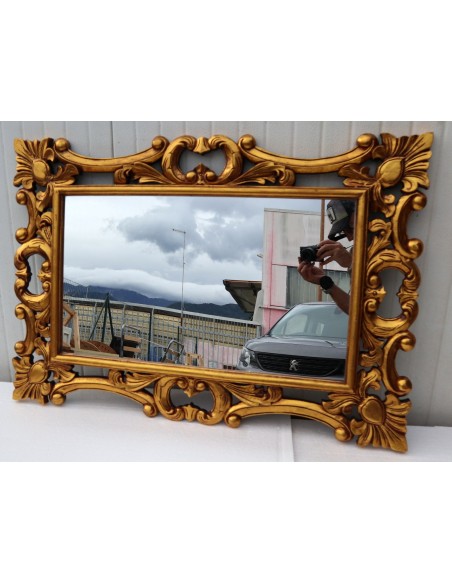 Specchio barocco in legno intarsiato cm 100x70 Oro anticato mod. Hollywood