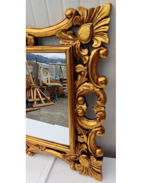 Specchio barocco in legno intarsiato cm 100x70 Oro anticato mod. Hollywood