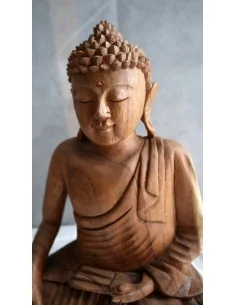 Buddha scultura il legno massello noce indiano o suar cm... 2