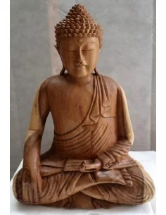 Buddha scultura il legno massello noce indiano o suar cm...