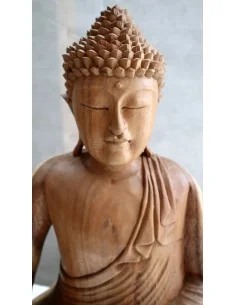 Buddha scultura il legno massello noce indiano o suar cm... 2