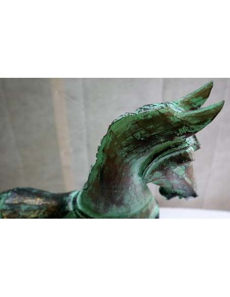 copia di Cavallino a dondolo in legno cavallo creato dipinto a mano verde oro 60x15x60h