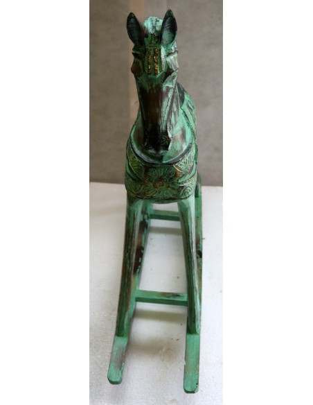 copia di Cavallino a dondolo in legno cavallo creato dipinto a mano verde oro 60x15x60h