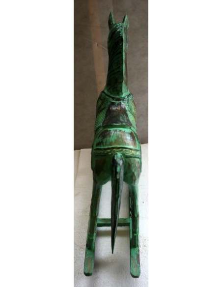 copia di Cavallino a dondolo in legno cavallo creato dipinto a mano verde oro 60x15x60h