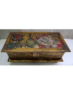 Baule cassapanca in legno di albesia con volto di Buddha...