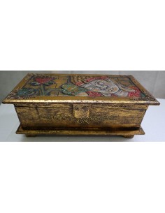 Baule cassapanca in legno di albesia con volto di Buddha... 2