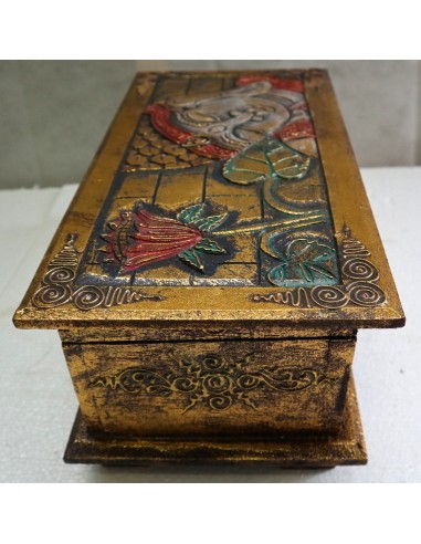 Baule cassapanca in legno di albesia con volto...