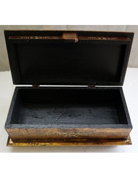 Baule cassapanca in legno di albesia con volto di Buddha color oro cm 40x25x20 new