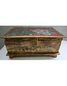 Baule cassapanca in legno di albesia con volto di Buddha... 2