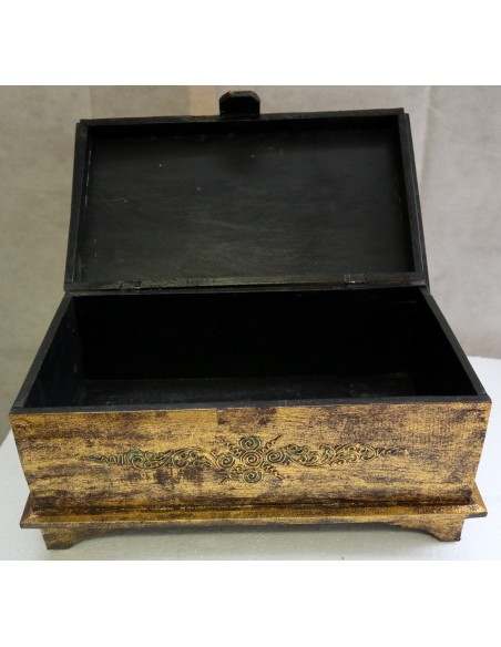 Baule cassapanca in legno di albesia con volto di Buddha color oro cm 50x30x25 new