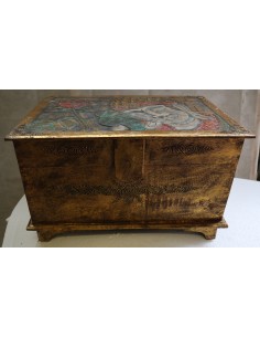 Baule cassapanca in legno di albesia con volto di Buddha...