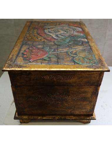 Baule cassapanca in legno di albesia con volto...