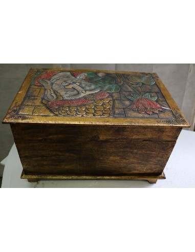Baule cassapanca in legno di albesia con volto...