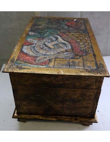 Baule cassapanca in legno di albesia con volto...