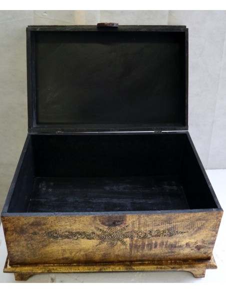 Baule cassapanca in legno di albesia con volto di Buddha color oro cm 60x40x35 new