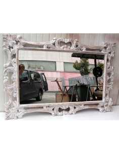 Specchio barocco in legno intarsiato cm 120x80 bianco...