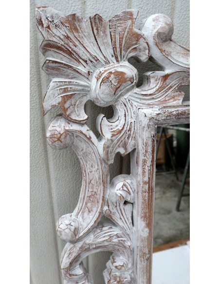 Specchio barocco in legno intarsiato cm 120x80 bianco decapato mod. Hollywood