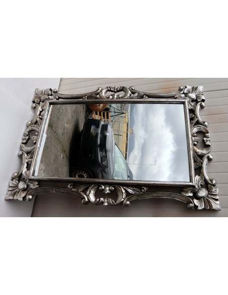 Specchio barocco in legno intarsiato cm 120x80 argento anticato mod. Hollywood