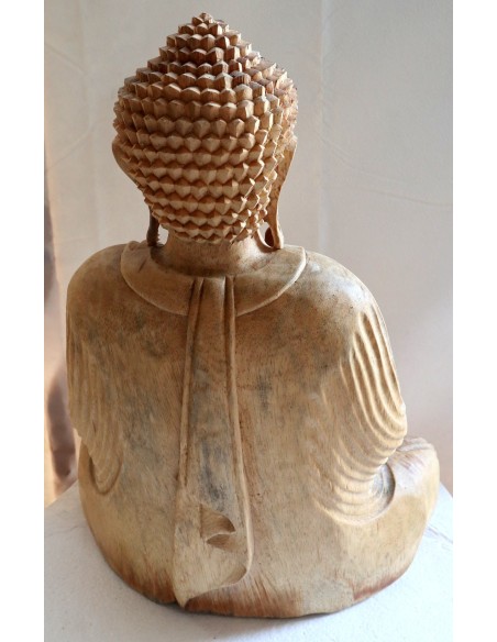 Buddha scultura il legno massello noce indiano o suar cm 39x20x50h mani unite color legno naturale statua