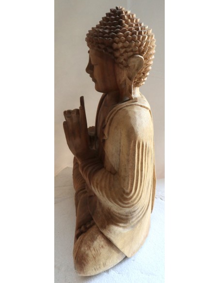 Buddha scultura il legno massello noce indiano o suar cm 39x20x50h mani unite color legno naturale statua