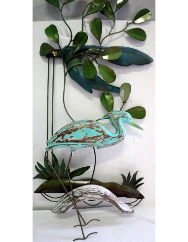 Pannello in metallo con fenicottero in legno...