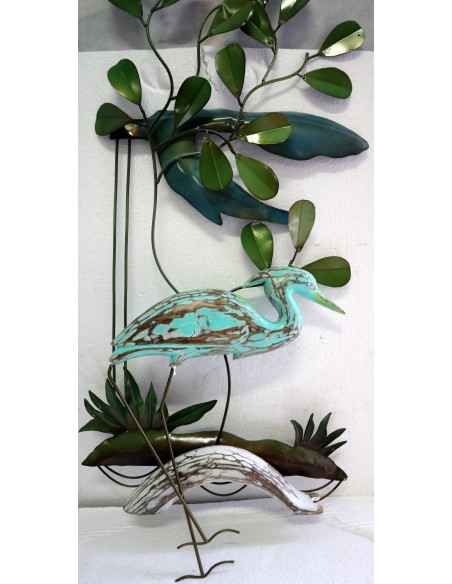 Pannello in metallo con fenicottero in legno creato e colorato mano cm 35x10x82 dipinto realizzate artigianale