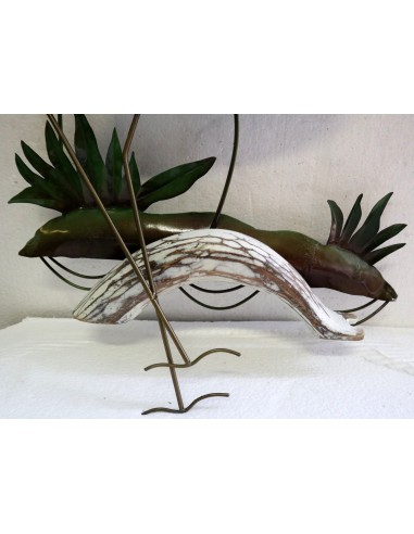 Pannello in metallo con fenicottero in legno...