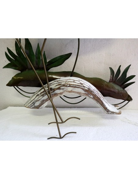 Pannello in metallo con fenicottero in legno creato e colorato mano cm 35x10x82 dipinto realizzate artigianale