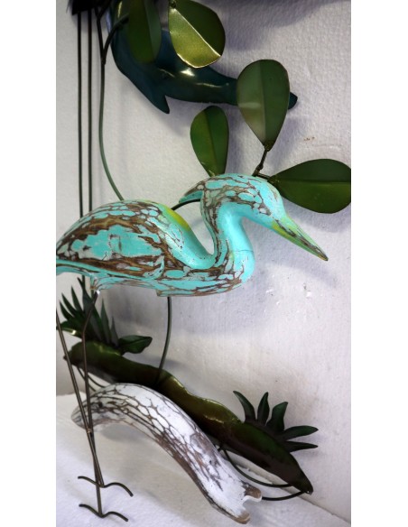 Pannello in metallo con fenicottero in legno creato e colorato mano cm 35x10x82 dipinto realizzate artigianale