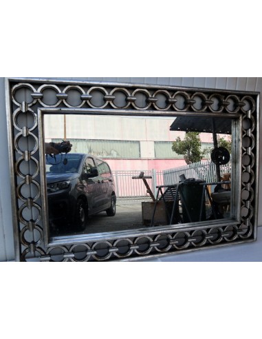 Specchio in legno intarsiato con cerchi cm...