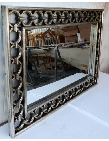 Specchio in legno intarsiato con cerchi cm...