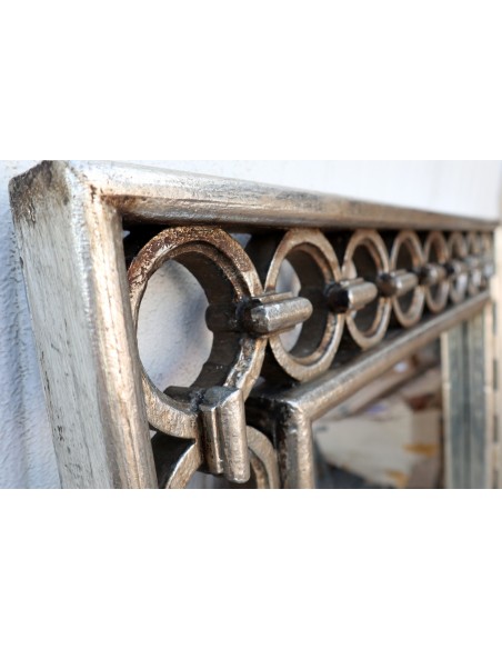 Specchio in legno intarsiato con cerchi cm 120x80 argento anticato mod. Eiffel