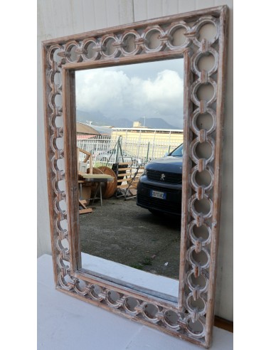 Specchio in legno intarsiato con cerchi cm...