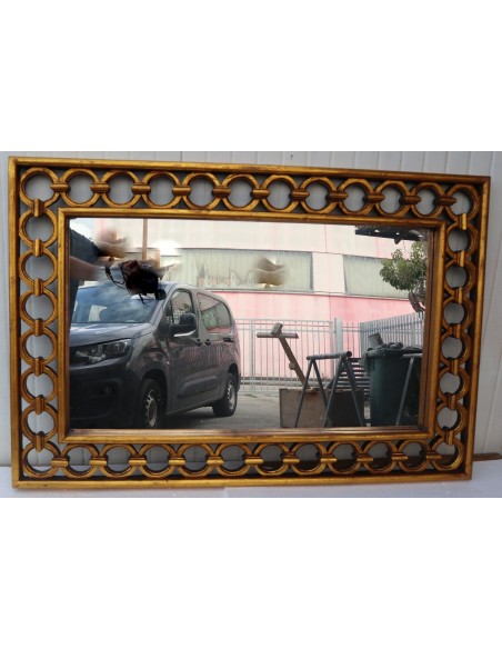 Specchio in legno intarsiato con cerchi cm 120x80 oro anticato mod. Eiffel