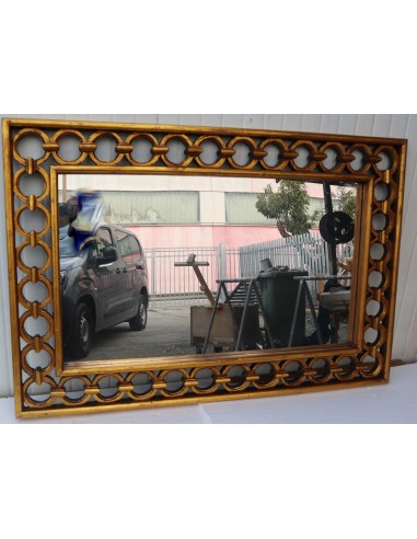 Specchio in legno intarsiato con cerchi cm...