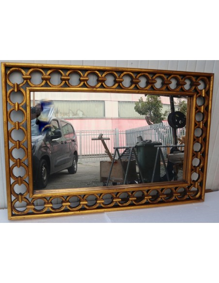 Specchio in legno intarsiato con cerchi cm 120x80 oro anticato mod. Eiffel