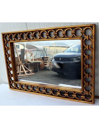 Specchio in legno intarsiato con cerchi cm...