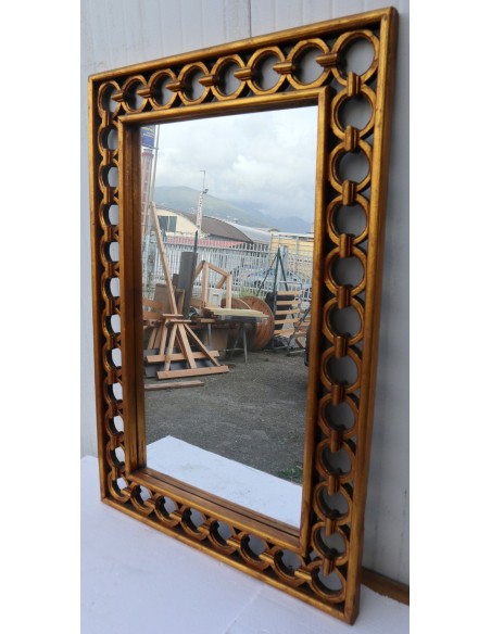 Specchio in legno intarsiato con cerchi cm 120x80 oro anticato mod. Eiffel