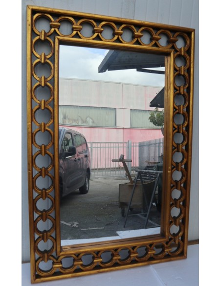 Specchio in legno intarsiato con cerchi cm 120x80 oro anticato mod. Eiffel