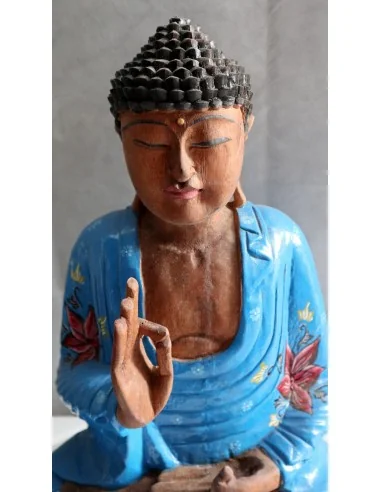 Buddha scultura il legno massello noce indiano...