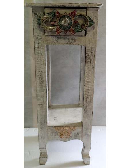 Alzata comodino in legno color bianco decapato con cassetto cm 30x30x80h