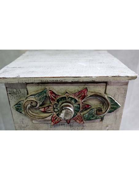 Alzata comodino in legno color bianco decapato con cassetto cm 30x30x80h