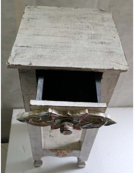 Alzata comodino in legno color bianco decapato con cassetto cm 30x30x80h