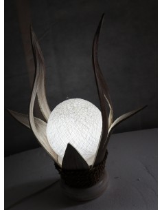 Lampada abatjour in cocco con sfera di cotone bianca cm...